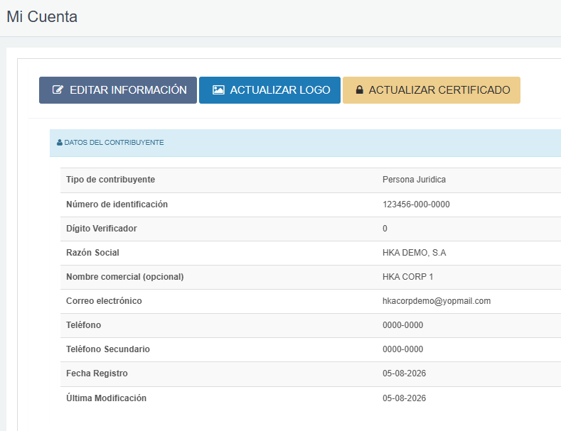 Configuración de la empresa