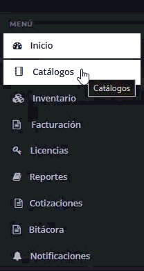 Menú Catálogos Clientes