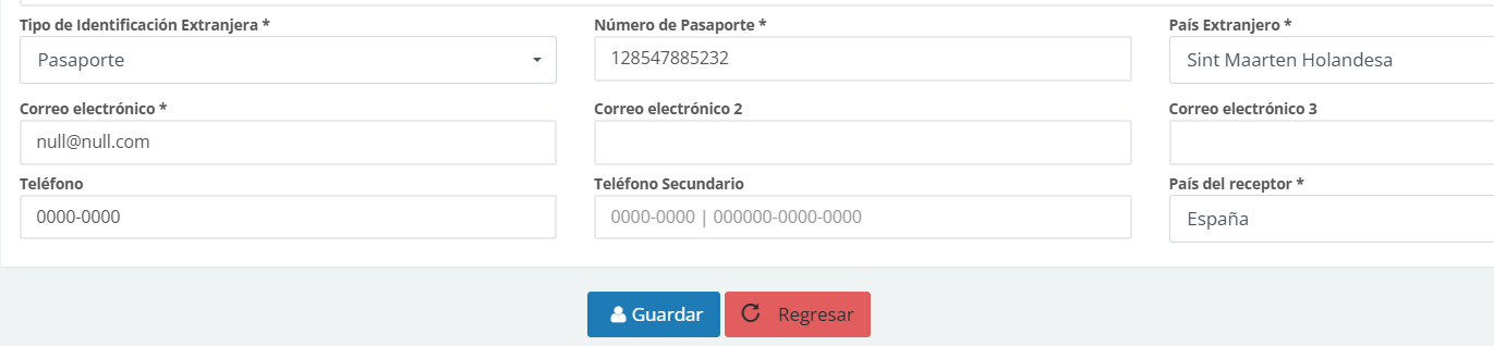 Identificación y País Receptor