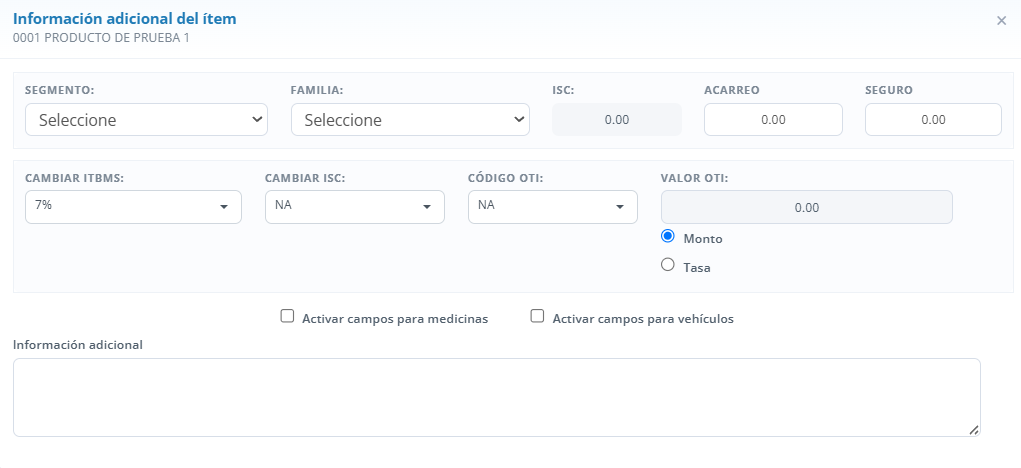 Detalle Adicional del Ítem