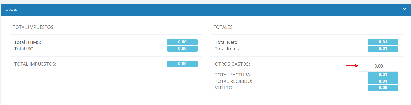 Sección Totales y Otros Gastos