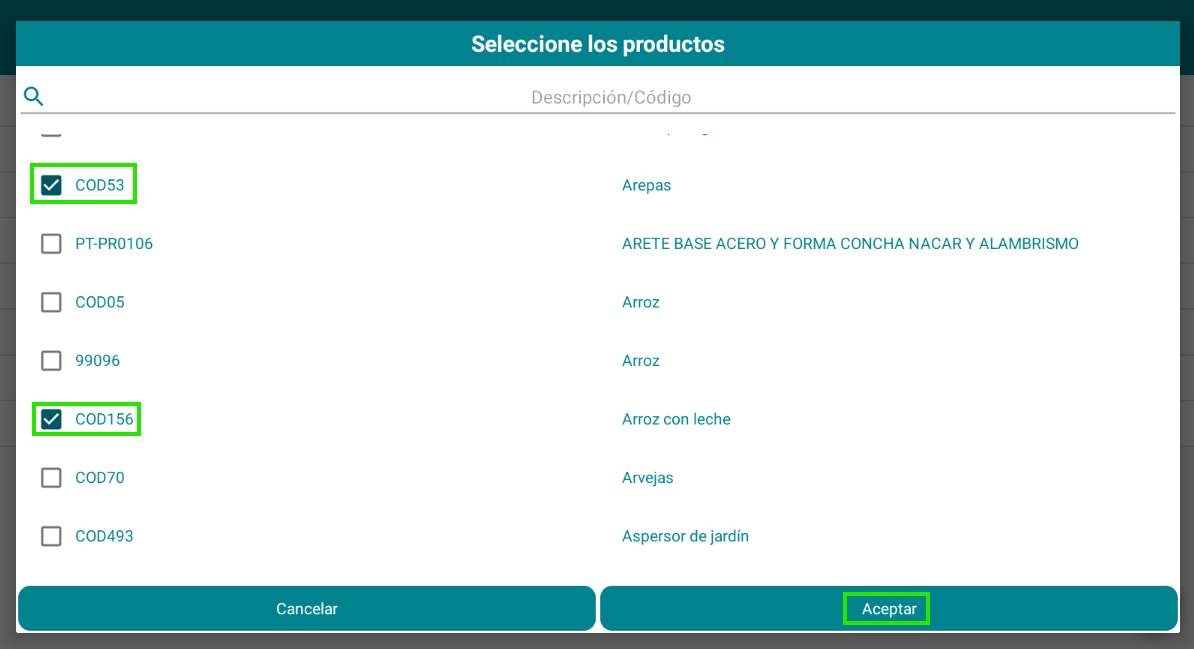 Selección de productos para categoría 2